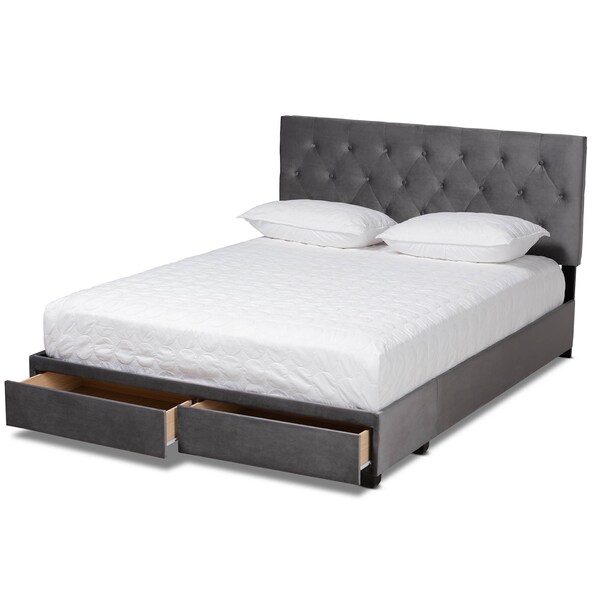 Baxton Studio Caronia Grey Velvet 2-Drawer King Size Platform Storage Bed - 161-10216