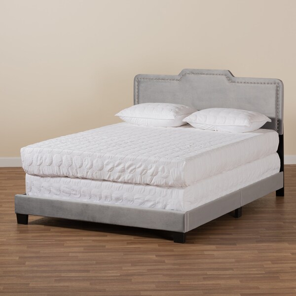 Baxton Studio Benjen Modern and Contemporary Glam Grey Velvet Fabric Full Size Panel Bed - 183-11269-ZORO
