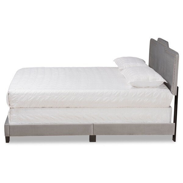 Baxton Studio Benjen Modern and Contemporary Glam Grey Velvet Fabric Full Size Panel Bed - 183-11269-ZORO