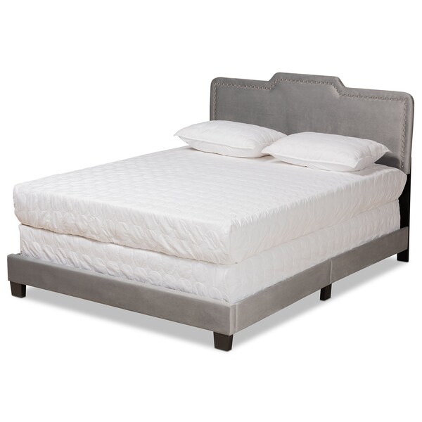 Baxton Studio Benjen Modern and Contemporary Glam Grey Velvet Fabric Full Size Panel Bed - 183-11269-ZORO