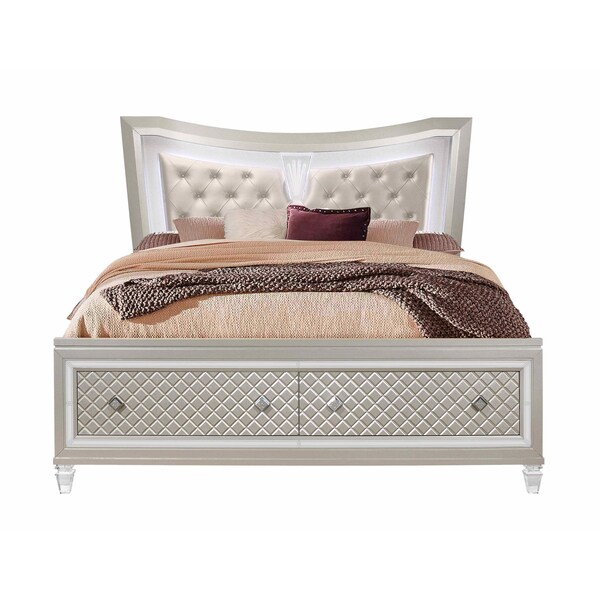 Global Furniture Usa Traditional Glam Tufted Paris Champagne King Bed Group With Led - 2873