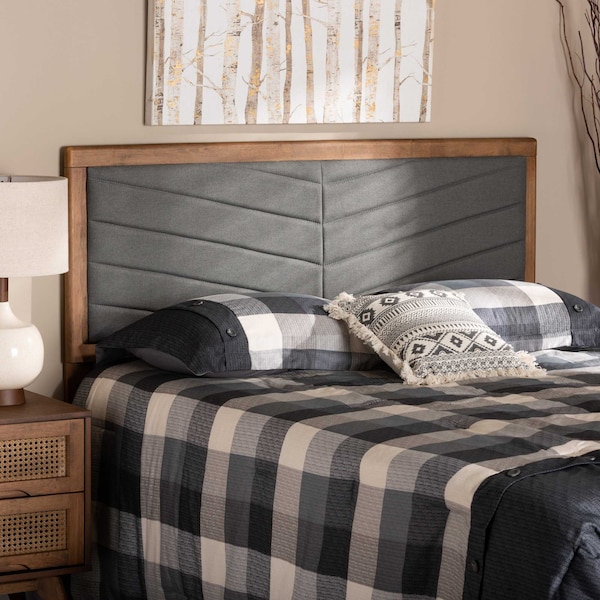 Baxton Studio Iden ModernDark Grey Fabric Upholstered and Walnut Brown Finished Wood Headboard-Queen - 192-11544-ZORO