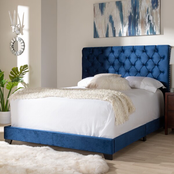 Baxton Studio Candace Luxe and Glamour Navy Velvet Upholstered Queen Size Bed - 149-8948
