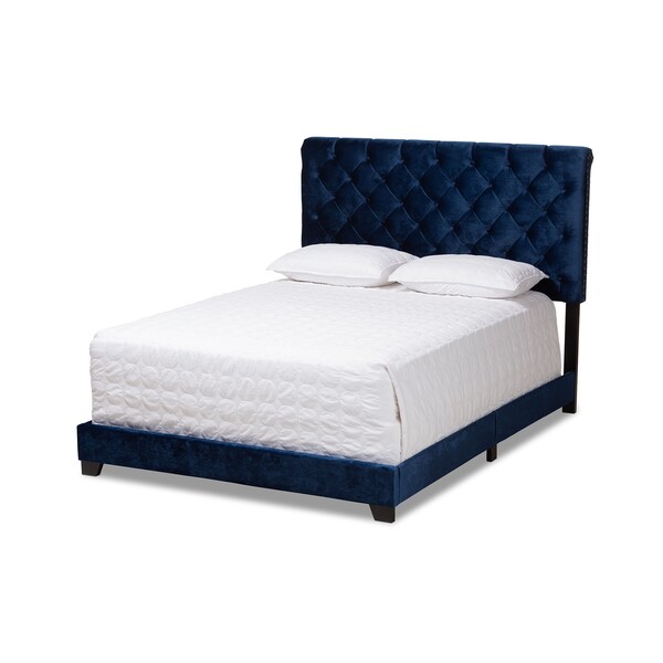 Baxton Studio Candace Luxe and Glamour Navy Velvet Upholstered Queen Size Bed - 149-8948