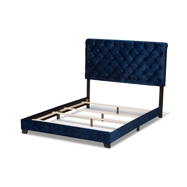 Baxton Studio Candace Luxe and Glamour Navy Velvet Upholstered Queen Size Bed - 149-8948