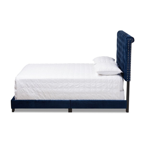 Baxton Studio Candace Luxe and Glamour Navy Velvet Upholstered Queen Size Bed - 149-8948