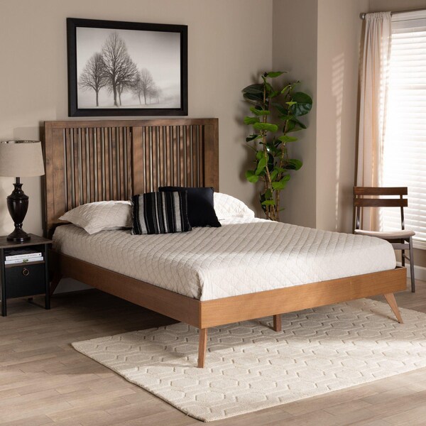 Baxton Studio Takeo Mid-Century Modern Transitional Ash Walnut Finished Wood Full Size Platform Bed - 180-11151-9407-ZORO