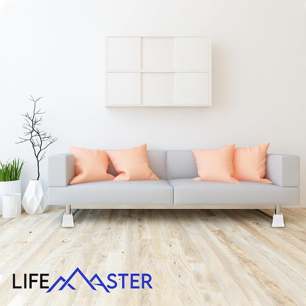 Lifemaster Furniture Riser Set, Non-Slip Design for Bed, Chair, Sofa, Desk, White, 4PK - LMBEDWHT4