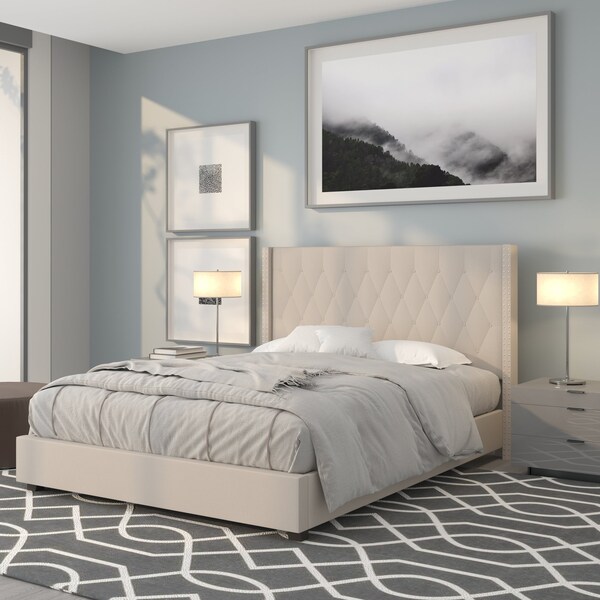 Flash Furniture Platform Bed, Riverdale, Queen, Beige - HG-35-GG