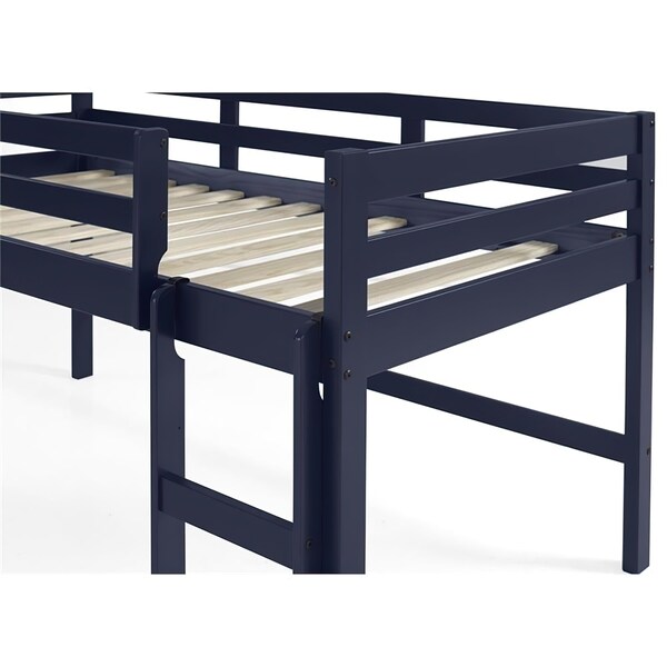 Acme Twin Wooden Loft Bed with Guard Rail and Ladder in Navy Blue - ER-0146BL