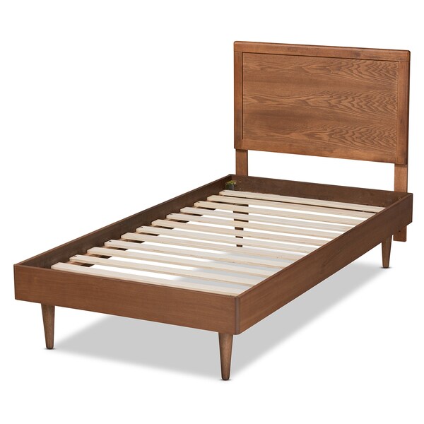 Baxton Studio Hiro Mid-Century Modern Walnut Brown Finished Wood Twin Size Platform Bed - 186-11160-11158-ZORO