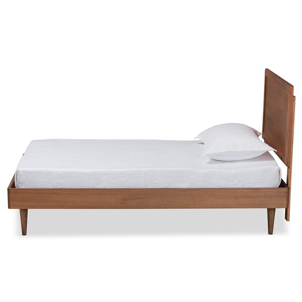 Baxton Studio Hiro Mid-Century Modern Walnut Brown Finished Wood Twin Size Platform Bed - 186-11160-11158-ZORO