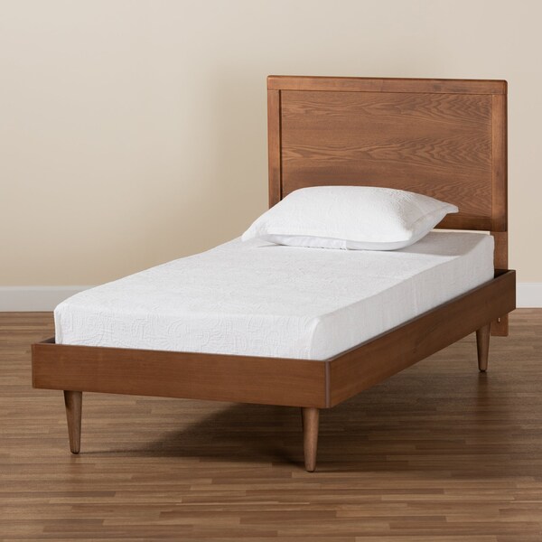 Baxton Studio Hiro Mid-Century Modern Walnut Brown Finished Wood Twin Size Platform Bed - 186-11160-11158-ZORO