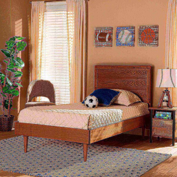 Baxton Studio Hiro Mid-Century Modern Walnut Brown Finished Wood Twin Size Platform Bed - 186-11160-11158-ZORO