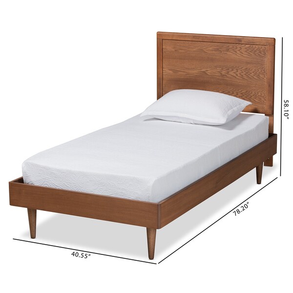 Baxton Studio Hiro Mid-Century Modern Walnut Brown Finished Wood Twin Size Platform Bed - 186-11160-11158-ZORO
