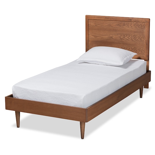 Baxton Studio Hiro Mid-Century Modern Walnut Brown Finished Wood Twin Size Platform Bed - 186-11160-11158-ZORO