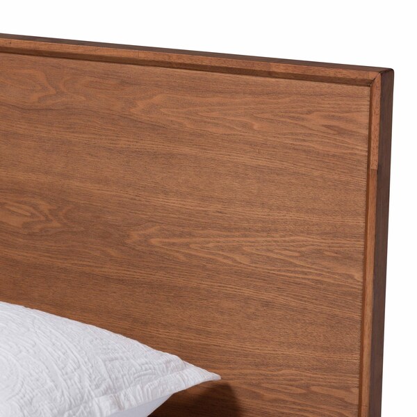 Baxton Studio Melora Mid-Century Modern Walnut Brown Finished Wood and Rattan Twin Size 4-Piece Bedroom Set - 241-11178-11179-11298-11299-11300-ZORO