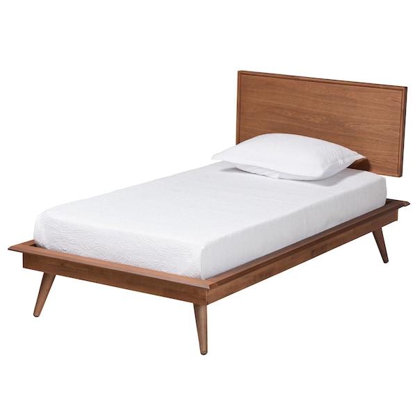 Baxton Studio Melora Mid-Century Modern Walnut Brown Finished Wood and Rattan Twin Size 4-Piece Bedroom Set - 241-11178-11179-11298-11299-11300-ZORO