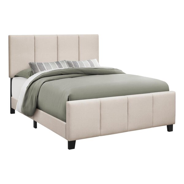 Daphnes Dinnette 88 x 64.25 x 50 in. Bed - Beige Linen with Black Wood Legs - Queen Size - DA3061486