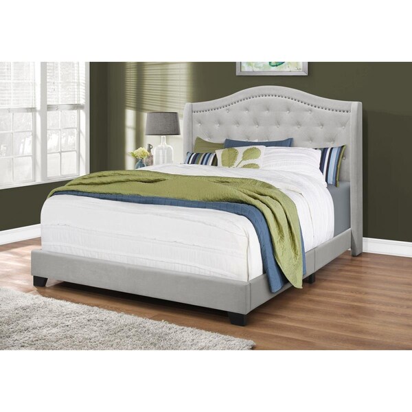 Daphnes Dinnette 600 lbs Light Grey Velvet Chrome Trim Queen Size Bed - DA2450130
