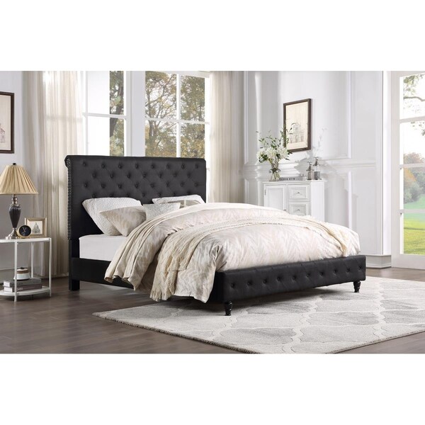 Kd Gabinetes Ashley Modern Tufted With Nailhead Trim King Size Bed, Black - KD2194495