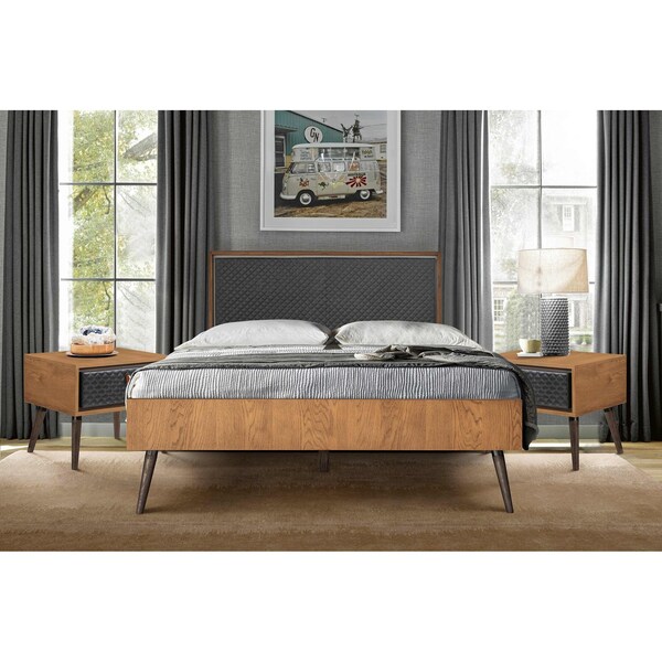 Armen Living Coco Rustic 3 Piece Upholstered Platform Bedroom set in Queen with 2 Nightstands - SETCOBDQN3A