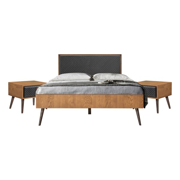 Armen Living Coco Rustic 3 Piece Upholstered Platform Bedroom set in Queen with 2 Nightstands - SETCOBDQN3A