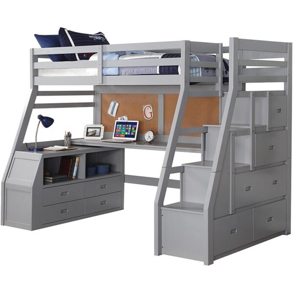 Gfancy Fixtures 98 x 57 x 73 in. Gray Pine Wood Loft Bed - GF3084696