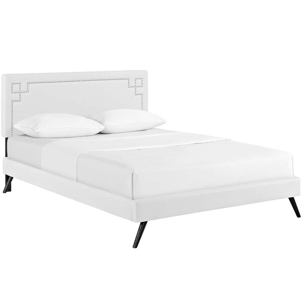 Modway Furniture Ruthie Queen Vinyl Platform Bed with Round Splayed Legs - White, 40 - 47.5 x 63.5 x 83.5 in. - MOD-5930-WHI