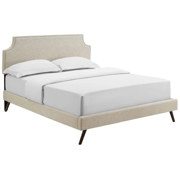 Modway Furniture 46 x 85.5 in. Corene Queen Fabric Platform Bed with Round Splayed Legs - Beige - MOD-5947-BEI