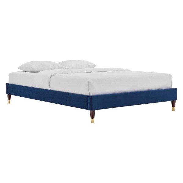 Modway Furniture Harlow Performance Velvet Platform Bed Frame, Navy - Full Size - MOD-6269-NAV