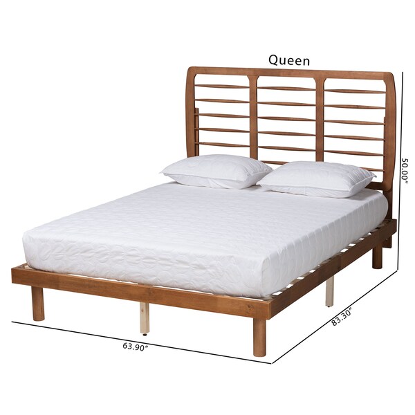 Baxton Studio Petra Mid-Century Modern Ash Walnut Finished Wood Queen Size Platform Bed - 230-11148-11888-ZORO