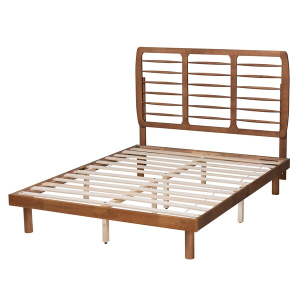 Baxton Studio Petra Mid-Century Modern Ash Walnut Finished Wood Queen Size Platform Bed - 230-11148-11888-ZORO