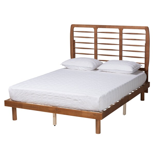 Baxton Studio Petra Mid-Century Modern Ash Walnut Finished Wood Queen Size Platform Bed - 230-11148-11888-ZORO