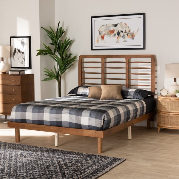 Baxton Studio Petra Mid-Century Modern Ash Walnut Finished Wood Queen Size Platform Bed - 230-11148-11888-ZORO