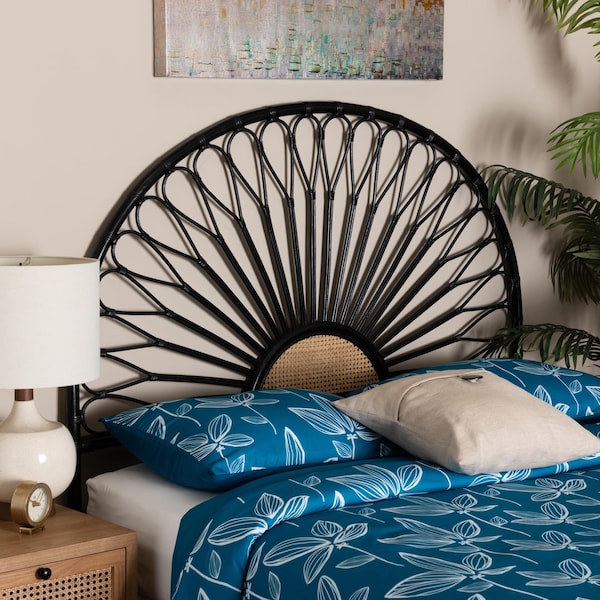 Baxton Studio Perenna Modern Bohemian Two-Tone Black and Natural Brown Rattan Queen Size Standalone Headboard - 236-13388-ZORO