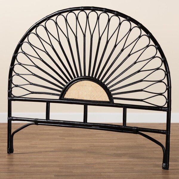 Baxton Studio Perenna Modern Bohemian Two-Tone Black and Natural Brown Rattan Queen Size Standalone Headboard - 236-13388-ZORO
