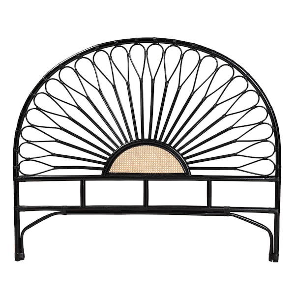 Baxton Studio Perenna Modern Bohemian Two-Tone Black and Natural Brown Rattan Queen Size Standalone Headboard - 236-13388-ZORO