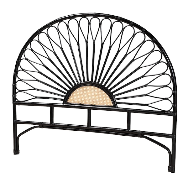 Baxton Studio Perenna Modern Bohemian Two-Tone Black and Natural Brown Rattan Queen Size Standalone Headboard - 236-13388-ZORO