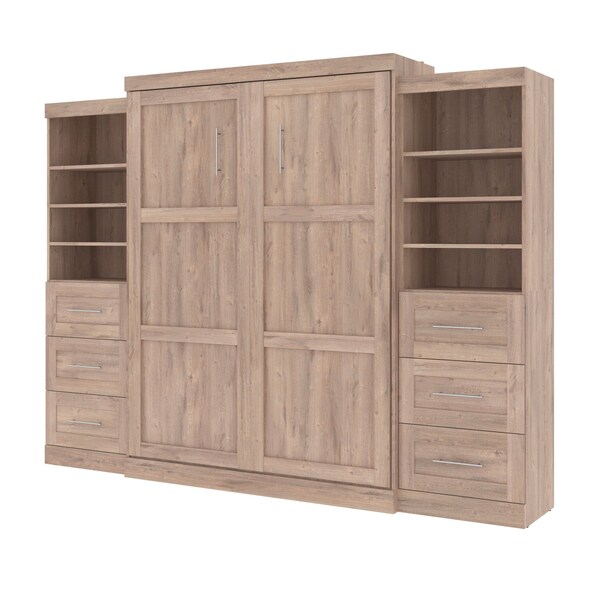 Bestar Pur Queen Murphy Bed and 2 Storage Units with Drawers (115W) in rustic brown - 26884-000009