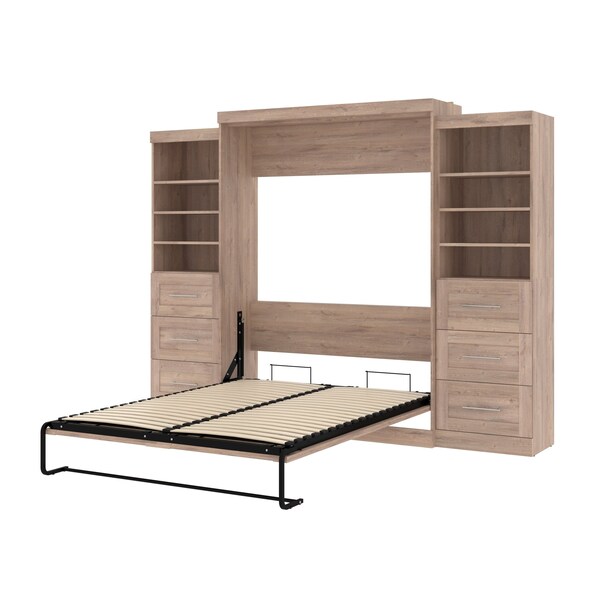Bestar Pur Queen Murphy Bed and 2 Storage Units with Drawers (115W) in rustic brown - 26884-000009