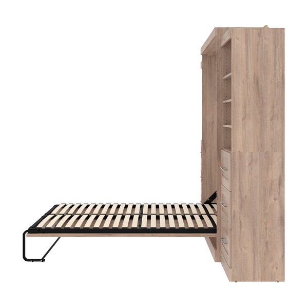 Bestar Pur Queen Murphy Bed and 2 Storage Units with Drawers (115W) in rustic brown - 26884-000009
