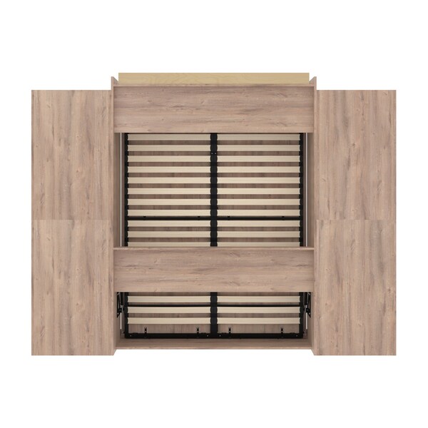 Bestar Pur Queen Murphy Bed and 2 Storage Units with Drawers (115W) in rustic brown - 26884-000009