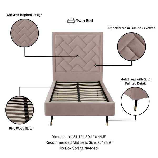Manhattan Comfort Crosby Twin-Size Bed in Blush - BD009-TW-BH