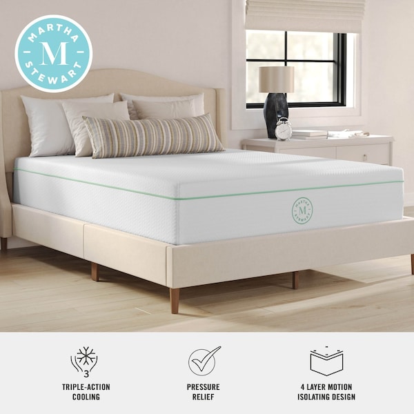 Martha Stewart SleepComplete 12 Inch Queen Medium Firm Triple-Action Cooling Gel Memory Foam Mattress - CL-MODD1-12Q-MS