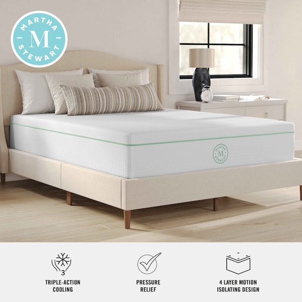 Martha Stewart SleepComplete 12 Inch Queen Medium Firm Triple-Action Cooling Gel Memory Foam Mattress - CL-MODD1-12Q-MS