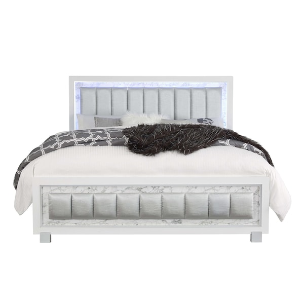 Global Furniture Usa Transitional Glam Marble, Metallic Santorini White King Bed Group - 2885