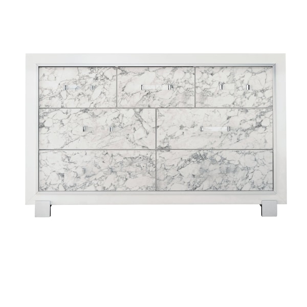 Global Furniture Usa Transitional Glam Marble, Metallic Santorini White King Bed Group - 2885