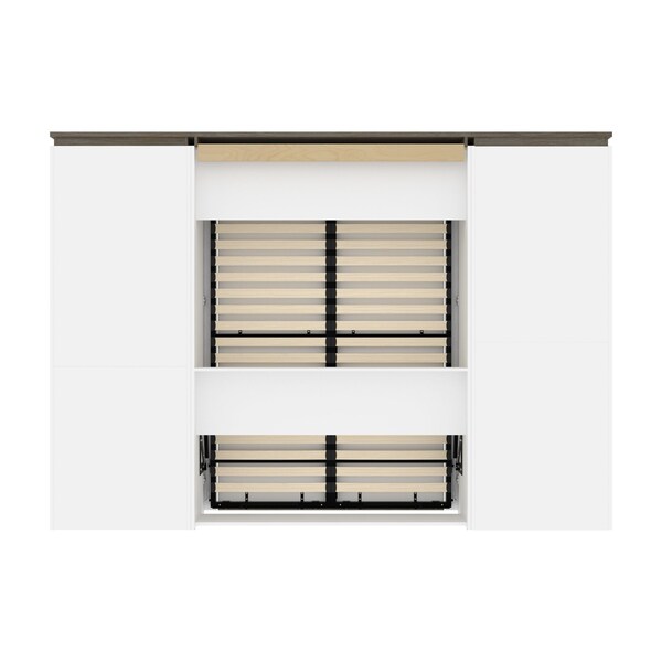 Bestar Orion 118W Full Murphy Bed and Multifunctional Storage with Drawers (119W), White & Walnut Grey - 116864-000017