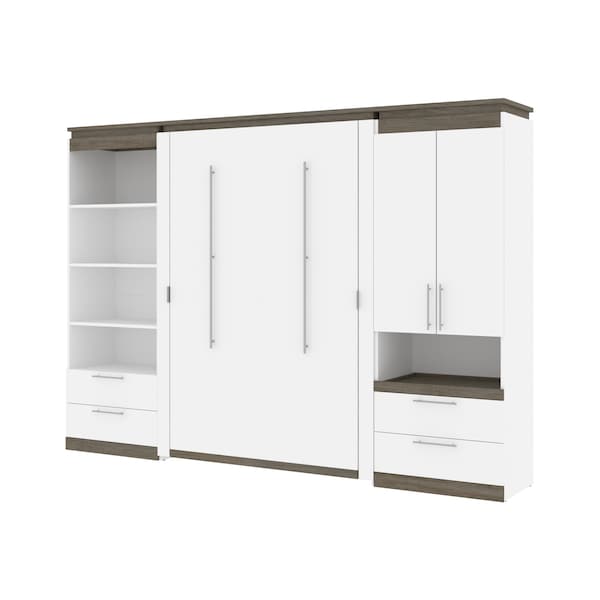 Bestar Orion 118W Full Murphy Bed and Multifunctional Storage with Drawers (119W), White & Walnut Grey - 116864-000017